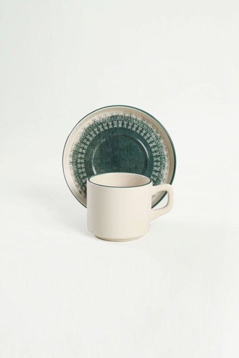 Hermia Juego de tazas de té de 12 piezas Blanco y verde